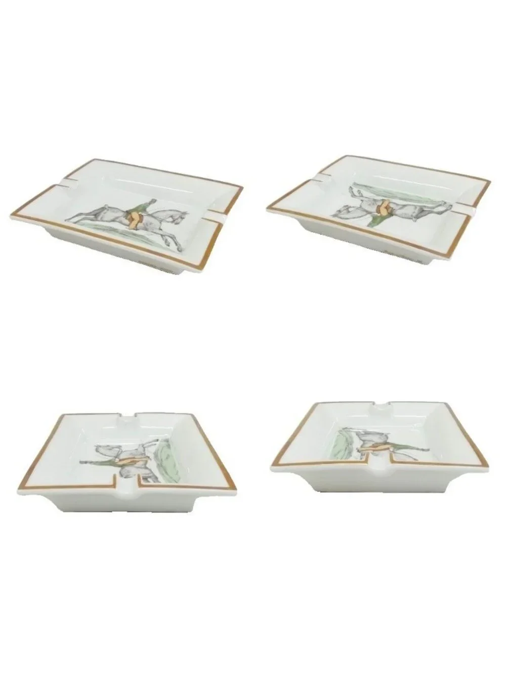 Hermes Vintage Horse Pattern Gold Ashtray Ceramic